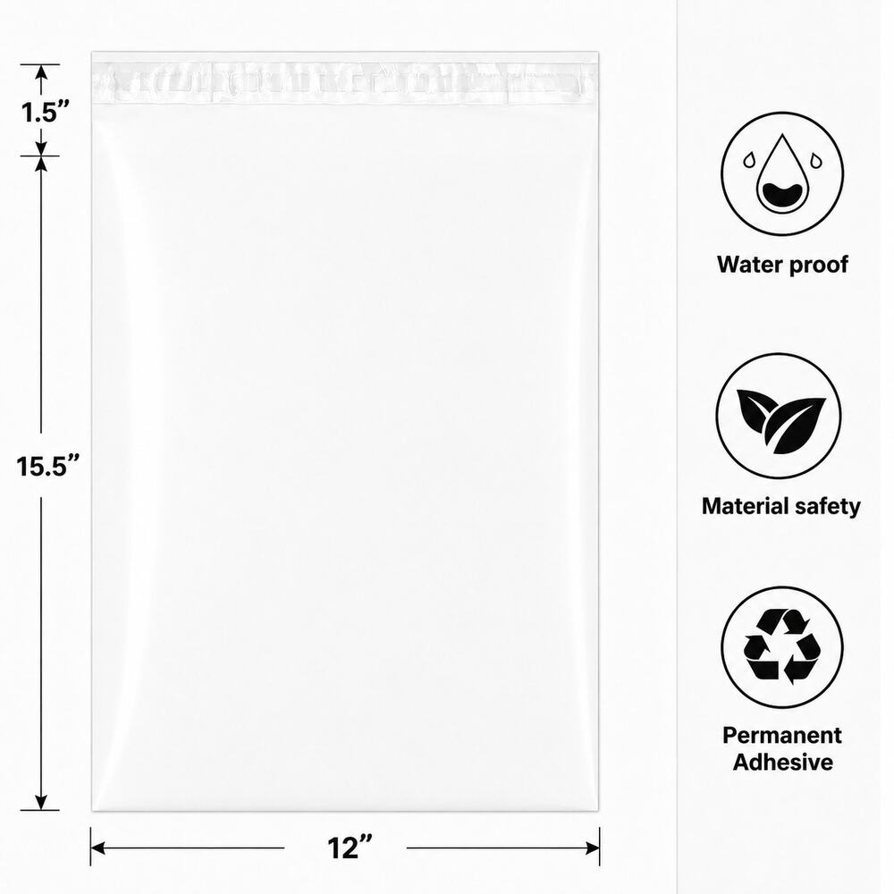 POLY MAILERS WHITE (15 PACK) 12x15.5 SELF SEAL SHIPPING BAGS MAILING BAGS NEW - Picture 2 of 4